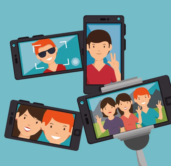 Characterdesign selfie smartphone — Stockvector