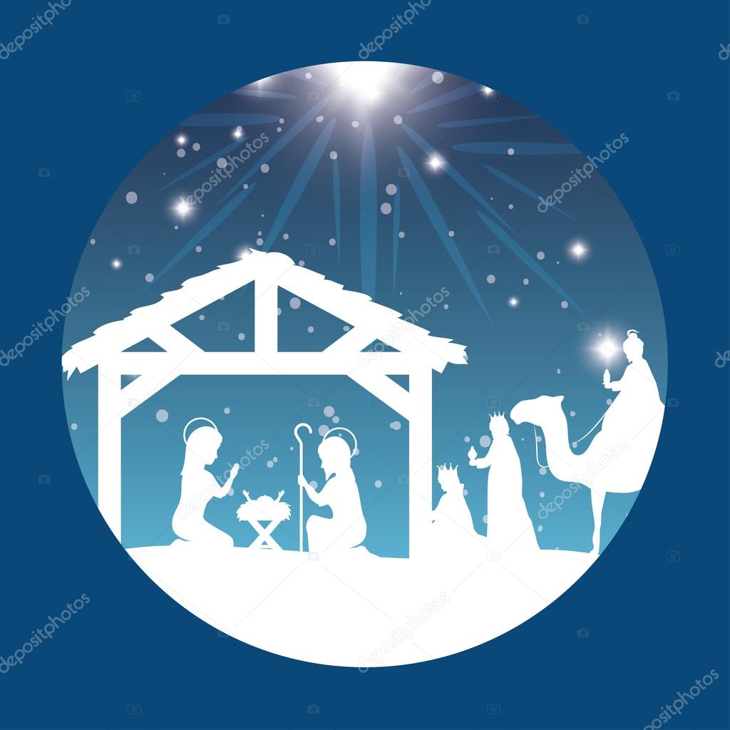 silhouette manger merry christmas isolated design