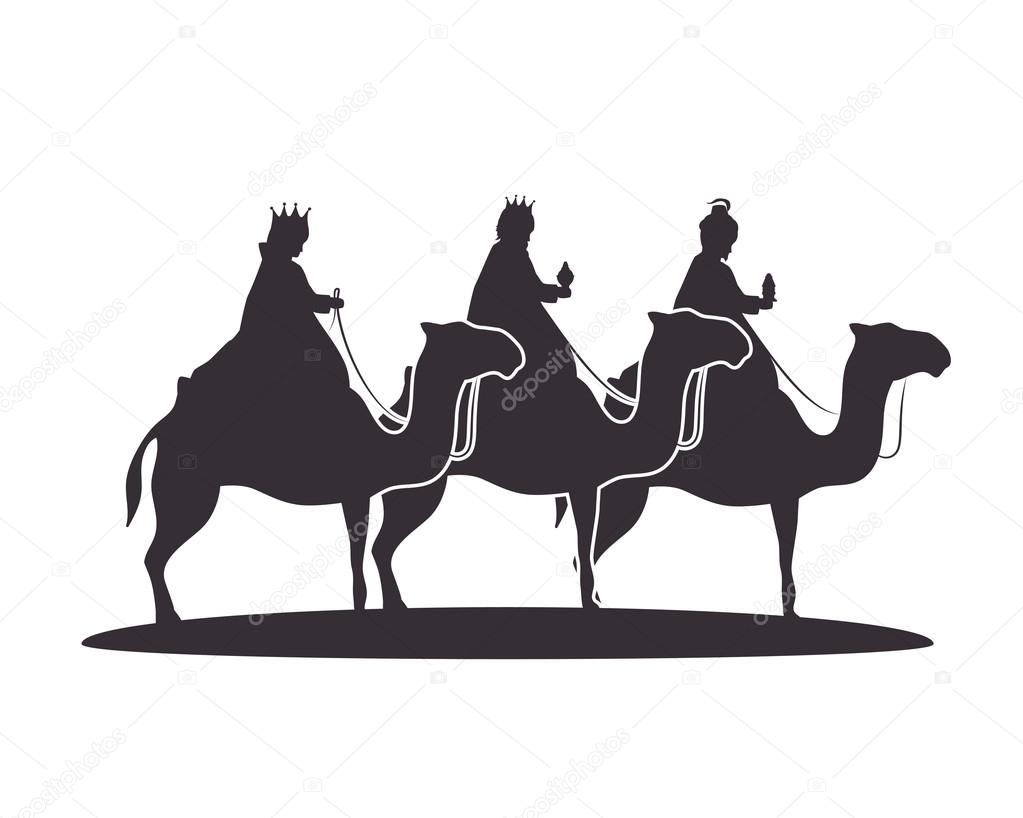 silhouette three wise kings manger design isolated