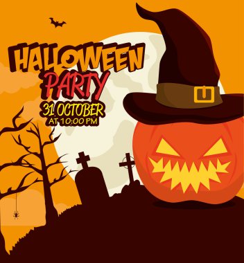 Poster Cadılar Bayramı partisi izole kabak tasarımı ile