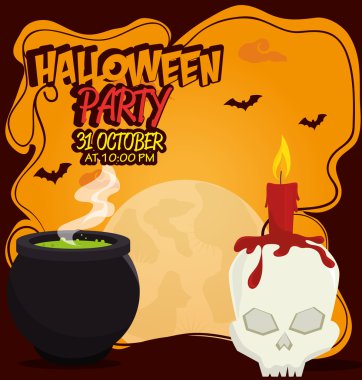 Poster Cadılar Bayramı partisi kazan tasarımı ile izole