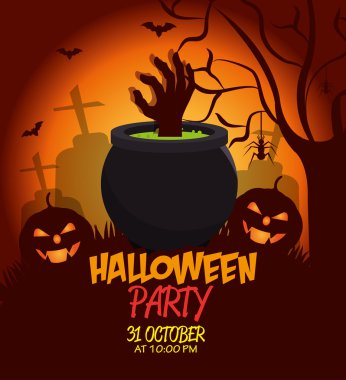 Poster Cadılar Bayramı partisi kazan tasarımı ile izole