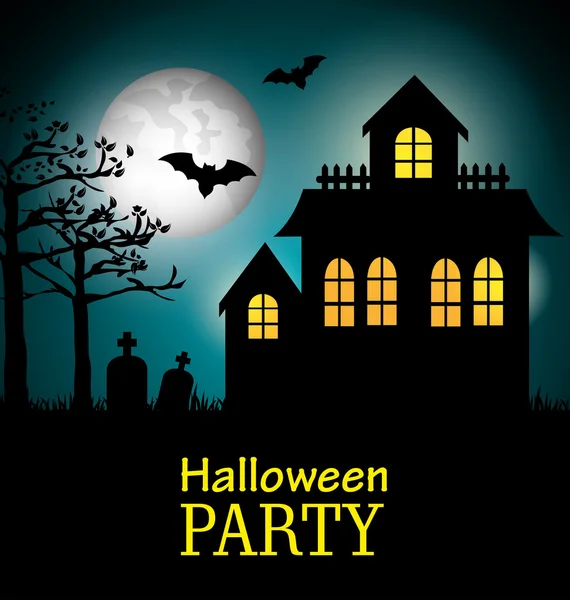 Постер Хэллоуин вечеринка с домом страшно дизайн изолирован — стоковый вектор