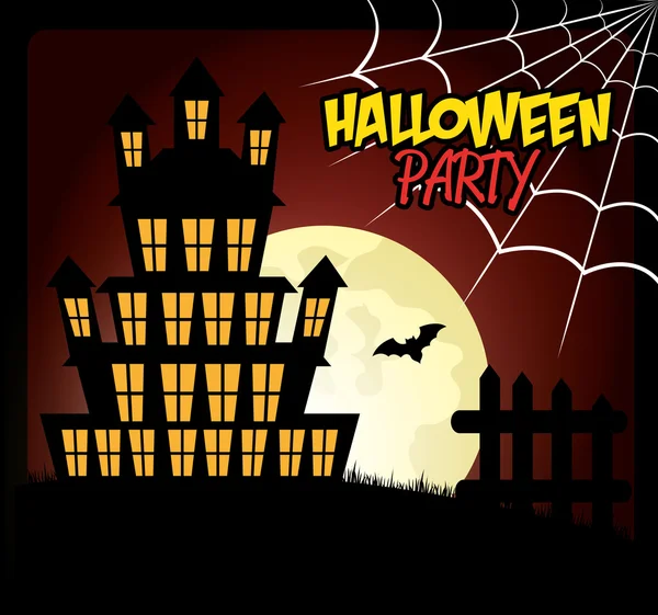 Plakat Halloween-Party mit Haus beängstigend Design isoliert — Stockvektor