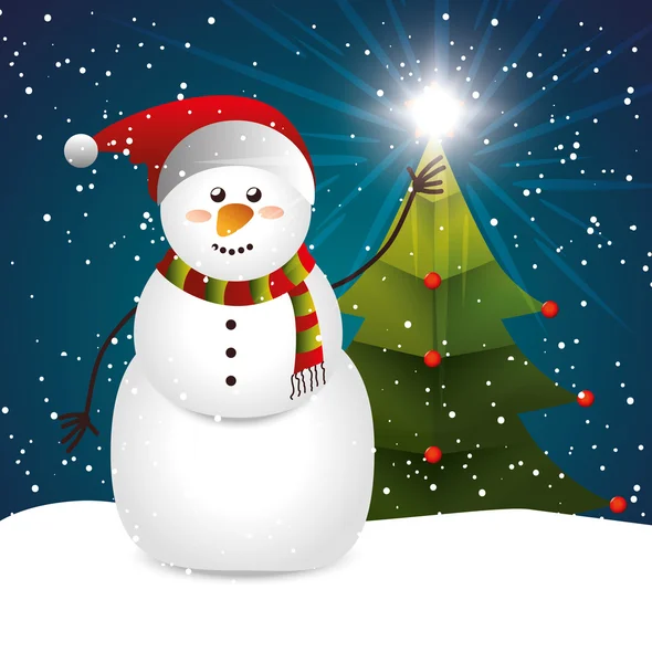 Snowman merry christmas design isolated — Stock Vector