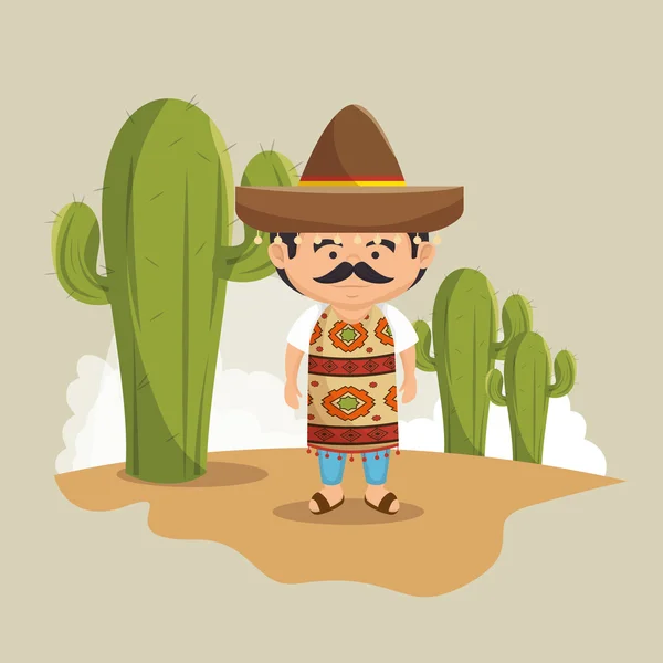 Hombre mexicano sombrero vestido tradicional diseño — Vector de stock