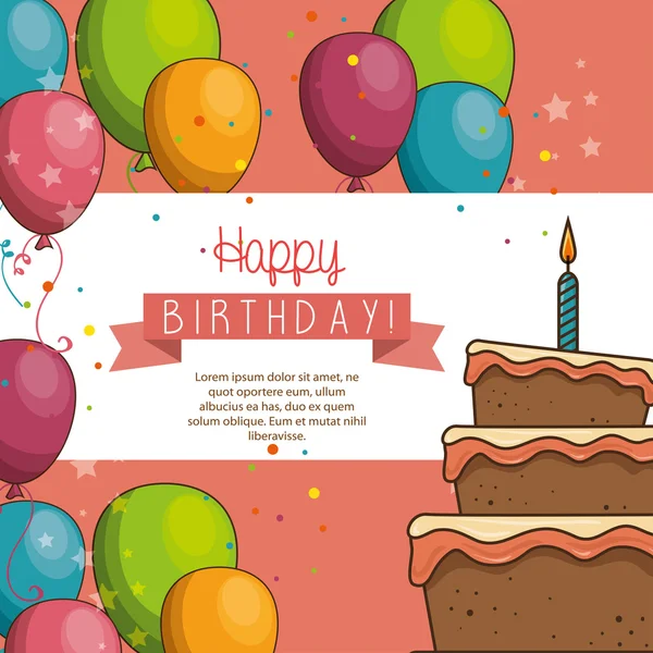 Balão bolo feliz aniversário desing isolado — Vetor de Stock