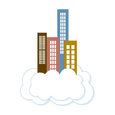 bir bulutun üzerinde şehir binaları