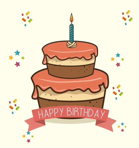 Pastel vela dulce feliz cumpleaños diseño aislado — Archivo Imágenes Vectoriales