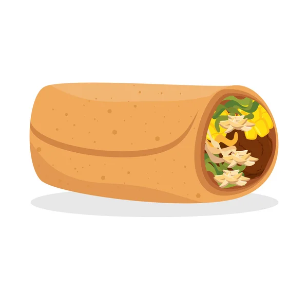 Dessin animé burrito nourriture mexique design isolé — Image vectorielle