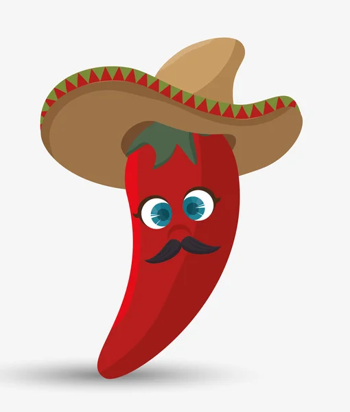Cartone animato peperoncino rosso cappello disegno messicano isolato — Vettoriale Stock