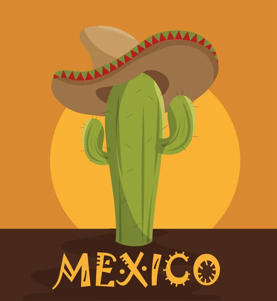 Icono cactus sombrero diseño mexicano — Vector de stock