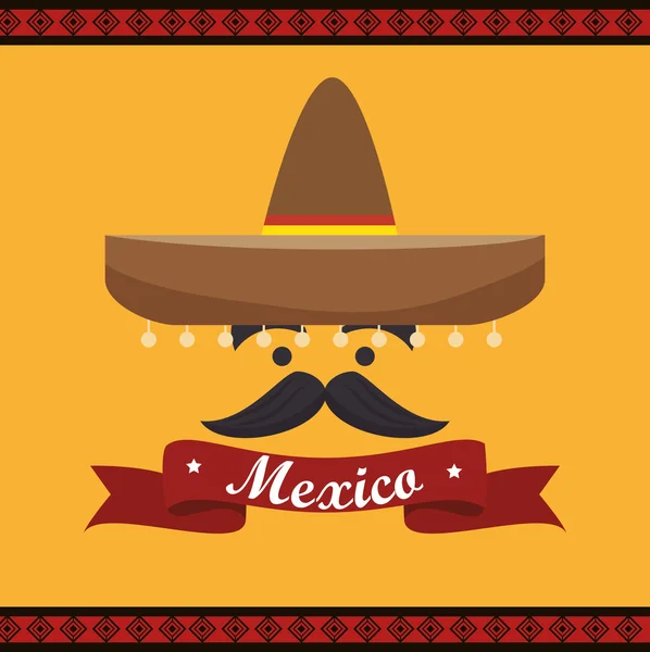 Icono sombrero bigote mexicano cultura diseño — Vector de stock