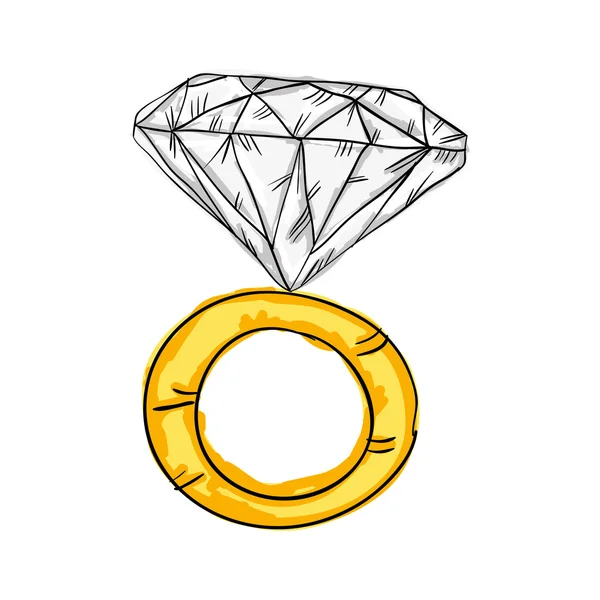 Nagy gyémánt, arany gyűrű — Stock Vector