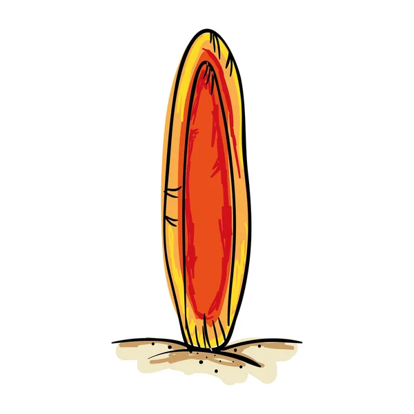 Orange surfboard on sand — Stock Vector