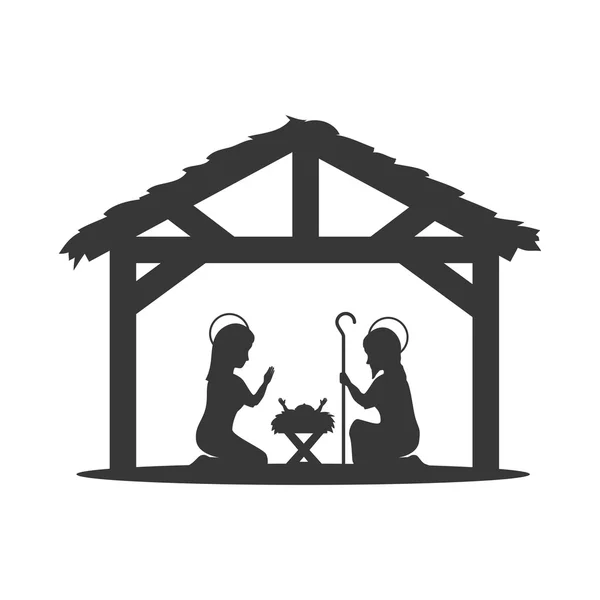 Escena cristiana tradicional en el pesebre — Vector de stock