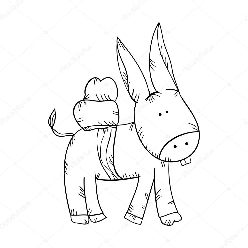 Animale asino vista frontale illustrazione vettoriale disegnato — Vettoriali di yupiramos