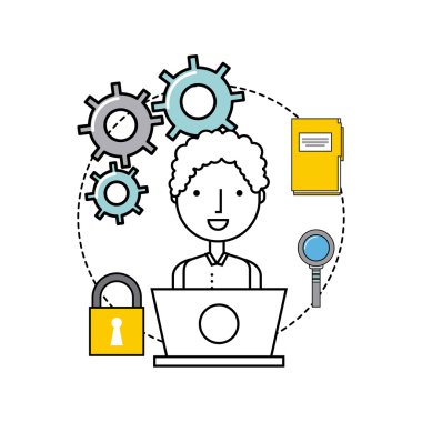 Online Güvenlik düz çizgi simgeler