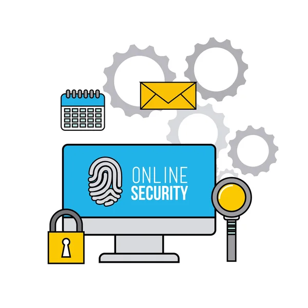 Iconos de línea plana de seguridad online — Vector de stock