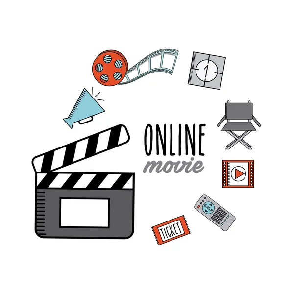 Film online flache Linie Symbole — Stockvektor