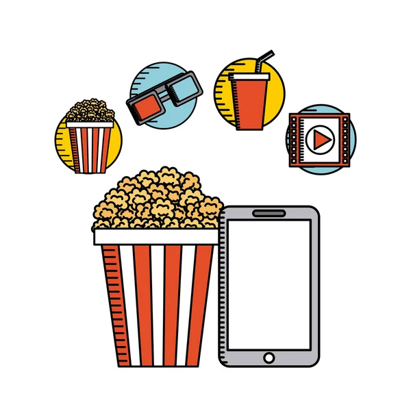 Movie online flat line icons — Stock Vector