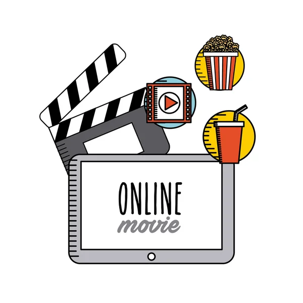 Film online flache Linie Symbole — Stockvektor