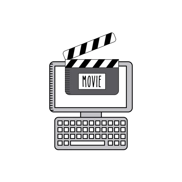 Cine en línea con ordenador de escritorio — Vector de stock