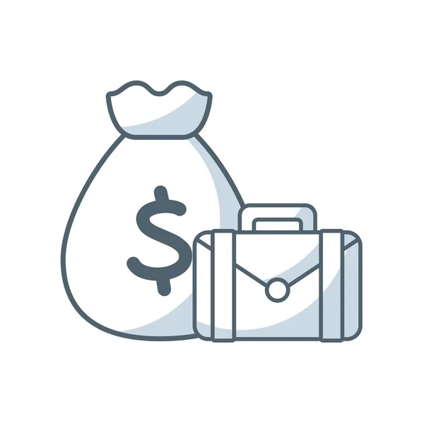 Bolsa de dinero con icono de negocio — Vector de stock