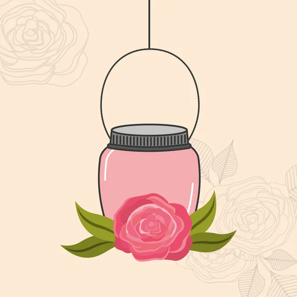 Beautiful mason jar with floral decoration — Stock Vector