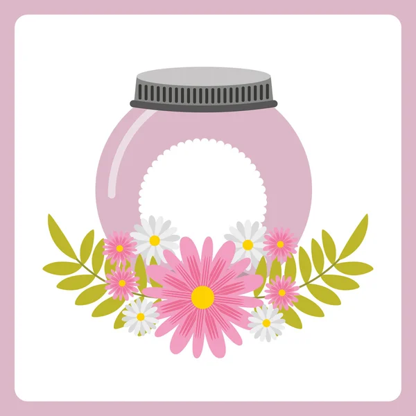Hermoso tarro de albañil con decoración floral — Vector de stock