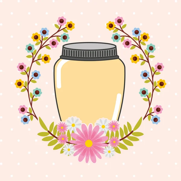 Hermoso tarro de albañil con decoración floral — Vector de stock