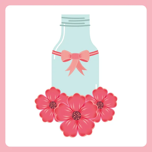 Hermoso tarro de albañil con decoración floral — Vector de stock