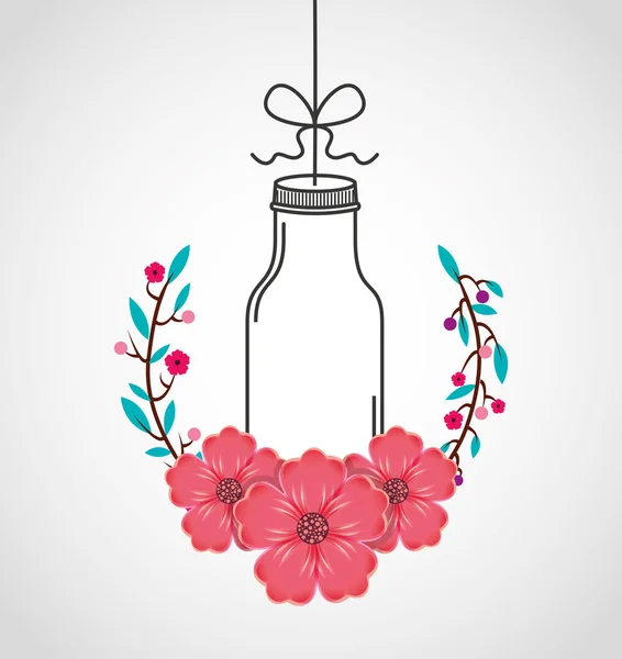 Beautiful mason jar with floral decoration — Stock Vector