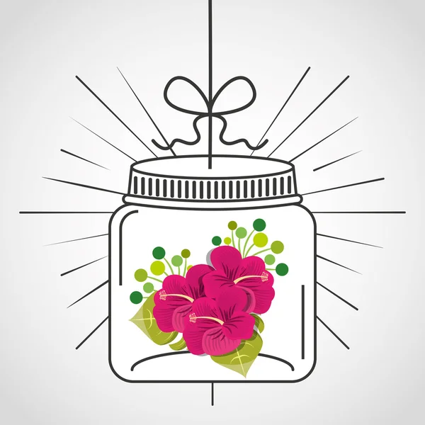 Schönes Einmachglas mit floraler Dekoration — Stockvektor