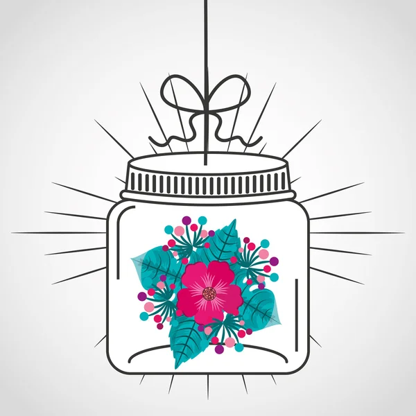 Hermoso tarro de albañil con decoración floral — Vector de stock