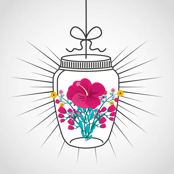 Hermoso tarro de albañil con decoración floral — Vector de stock