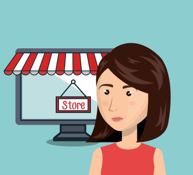 çizgi film kadın mağaza e-ticaret izole tasarım