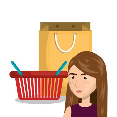 kadın sepet kırmızı çanta hediye e-ticaret izole tasarım karikatür