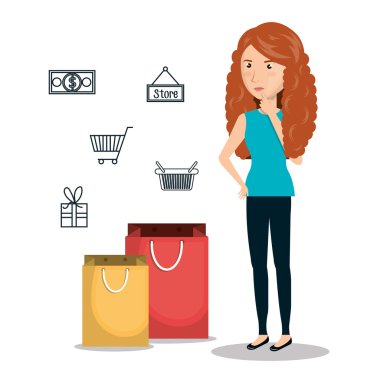 çizgi film kadın e-ticaret izole tasarım