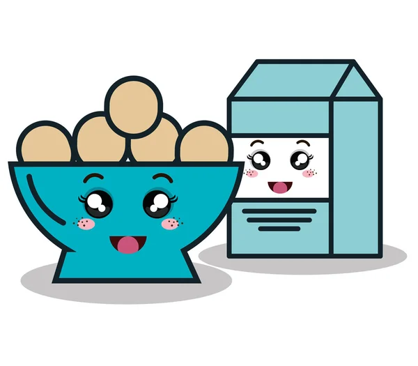 Kutu süt karikatür izole simge tasarımı ile kase tam yumurta — Stok Vektör