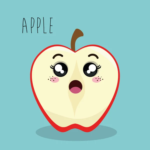 Dessin animé pomme tranche fruit expression faciale conception isolé — Image vectorielle