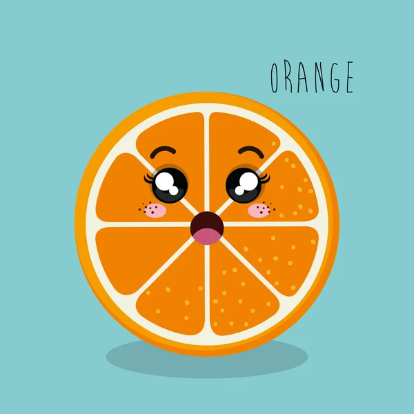 Dibujos animados naranja en rodajas fruta expresión facial diseño aislado — Vector de stock