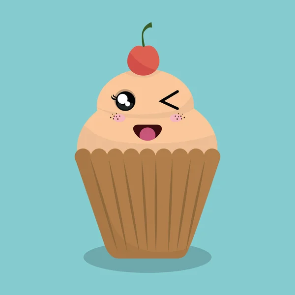 Disegno cartone animato cupcake panetteria isolato — Vettoriale Stock