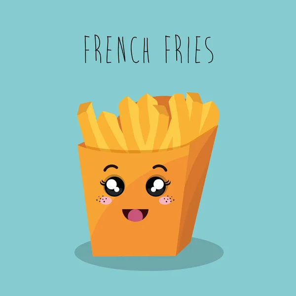 Dibujos animados papas fritas comida rápida expresión facial diseño aislado — Vector de stock