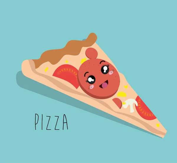 Cartoon pizza mat snabbt ansiktsuttryck design isolerade — Stock vektor