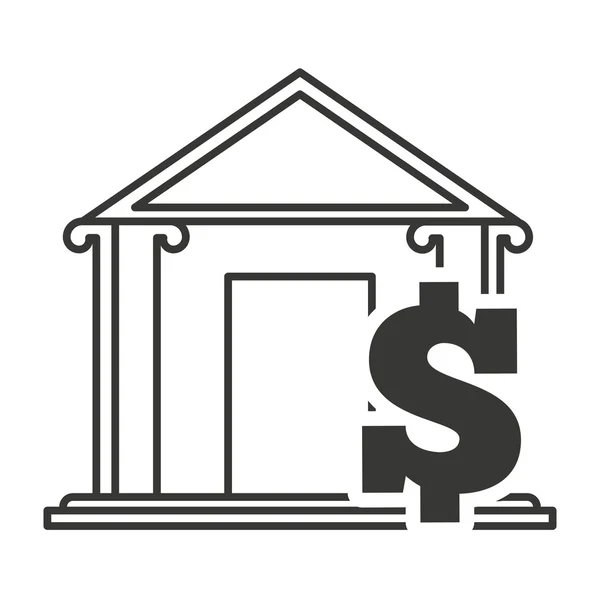 Edificio del banco con icono financiero — Vector de stock