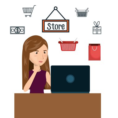 çizgi film kadın e-ticaret dizüstü Danışma izole