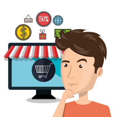 çizgi film adam e-ticaret izlemek izole tasarım