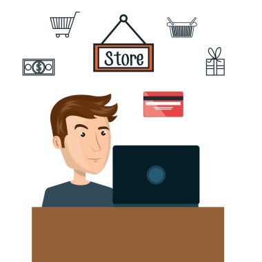 çizgi film adam e-ticaret dizüstü Danışma izole