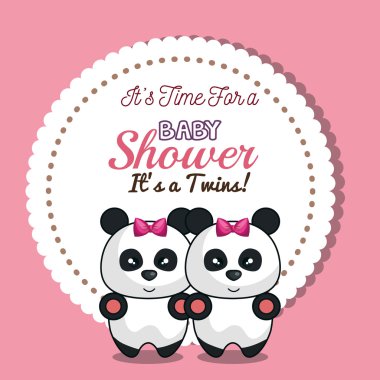 davet ikiz kız panda bebek duş kartları tasarımı
